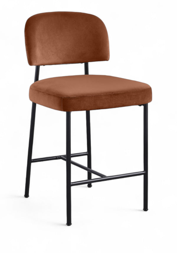 Meridian Furniture Zarelle Velvet Upholstered Counter Stool with Matte Black Iron Frame for Kitchen Islands Cognac 88022Cognac-C