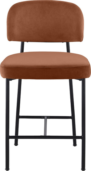 Meridian Furniture Zarelle Velvet Upholstered Counter Stool with Matte Black Iron Frame for Kitchen Islands Cognac 88022Cognac-C