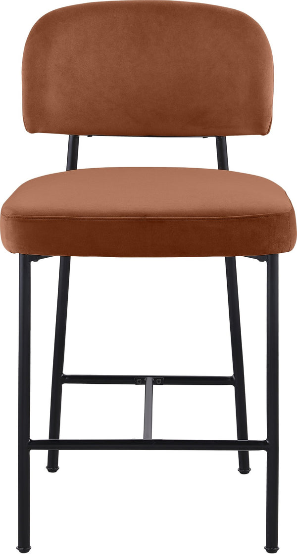 Meridian Furniture Zarelle Velvet Upholstered Counter Stool with Matte Black Iron Frame for Kitchen Islands Cognac 88022Cognac-C