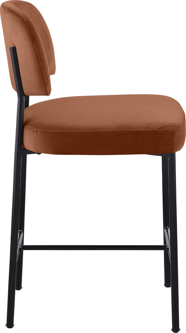 Meridian Furniture Zarelle Velvet Upholstered Counter Stool with Matte Black Iron Frame for Kitchen Islands Cognac 88022Cognac-C