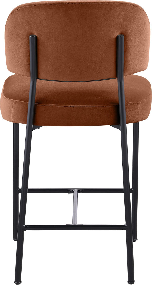 Meridian Furniture Zarelle Velvet Upholstered Counter Stool with Matte Black Iron Frame for Kitchen Islands Cognac 88022Cognac-C