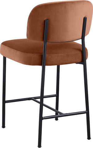 Meridian Furniture Zarelle Velvet Upholstered Counter Stool with Matte Black Iron Frame for Kitchen Islands Cognac 88022Cognac-C
