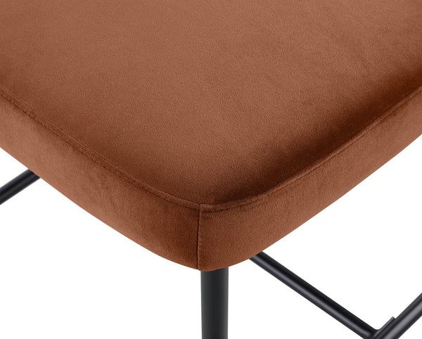Meridian Furniture Zarelle Velvet Upholstered Counter Stool with Matte Black Iron Frame for Kitchen Islands Cognac 88022Cognac-C