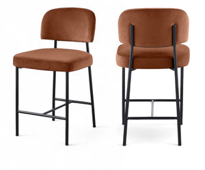 Meridian Furniture Zarelle Velvet Upholstered Counter Stool with Matte Black Iron Frame for Kitchen Islands Cognac 88022Cognac-C