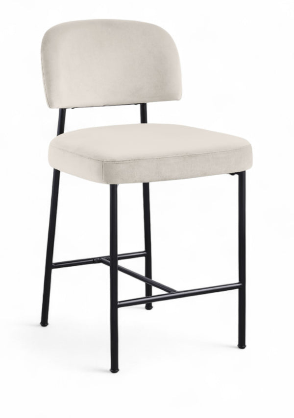 Meridian Furniture Zarelle Velvet Upholstered Counter Stool with Matte Black Iron Frame for Kitchen Islands Cream 88022Cream-C