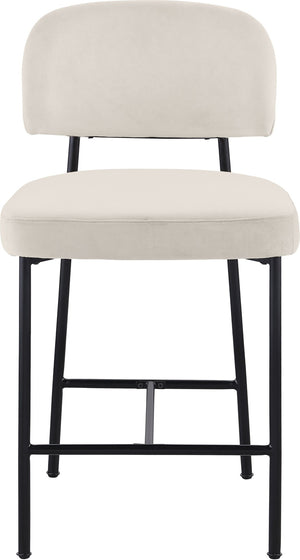 Meridian Furniture Zarelle Velvet Upholstered Counter Stool with Matte Black Iron Frame for Kitchen Islands Cream 88022Cream-C
