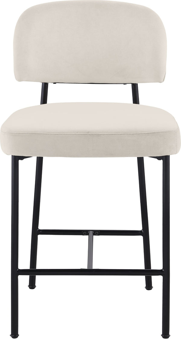 Meridian Furniture Zarelle Velvet Upholstered Counter Stool with Matte Black Iron Frame for Kitchen Islands Cream 88022Cream-C