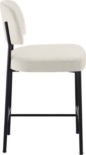 Meridian Furniture Zarelle Velvet Upholstered Counter Stool with Matte Black Iron Frame for Kitchen Islands Cream 88022Cream-C