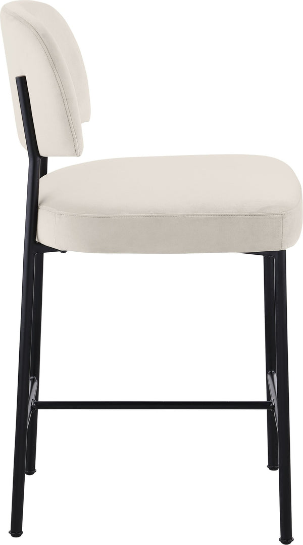 Meridian Furniture Zarelle Velvet Upholstered Counter Stool with Matte Black Iron Frame for Kitchen Islands Cream 88022Cream-C