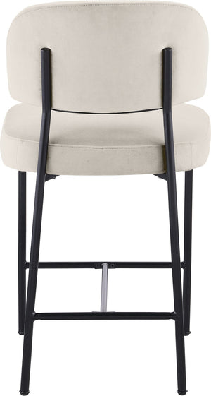 Meridian Furniture Zarelle Velvet Upholstered Counter Stool with Matte Black Iron Frame for Kitchen Islands Cream 88022Cream-C