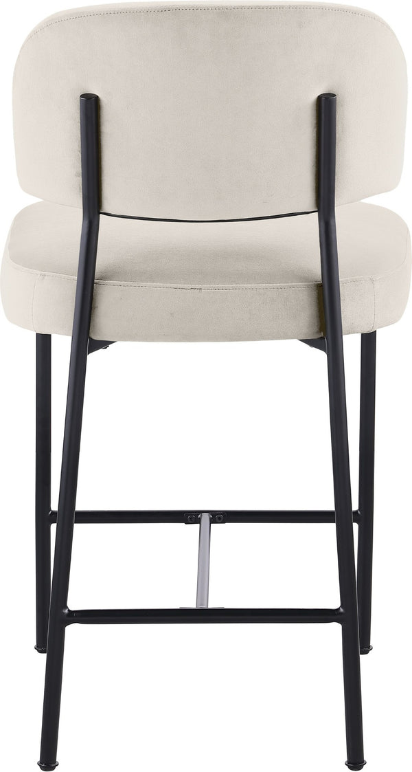 Meridian Furniture Zarelle Velvet Upholstered Counter Stool with Matte Black Iron Frame for Kitchen Islands Cream 88022Cream-C