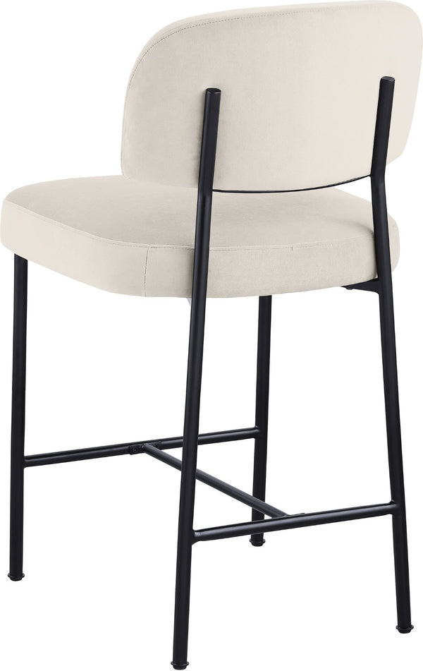 Meridian Furniture Zarelle Velvet Upholstered Counter Stool with Matte Black Iron Frame for Kitchen Islands Cream 88022Cream-C