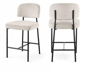 Meridian Furniture Zarelle Velvet Upholstered Counter Stool with Matte Black Iron Frame for Kitchen Islands Cream 88022Cream-C