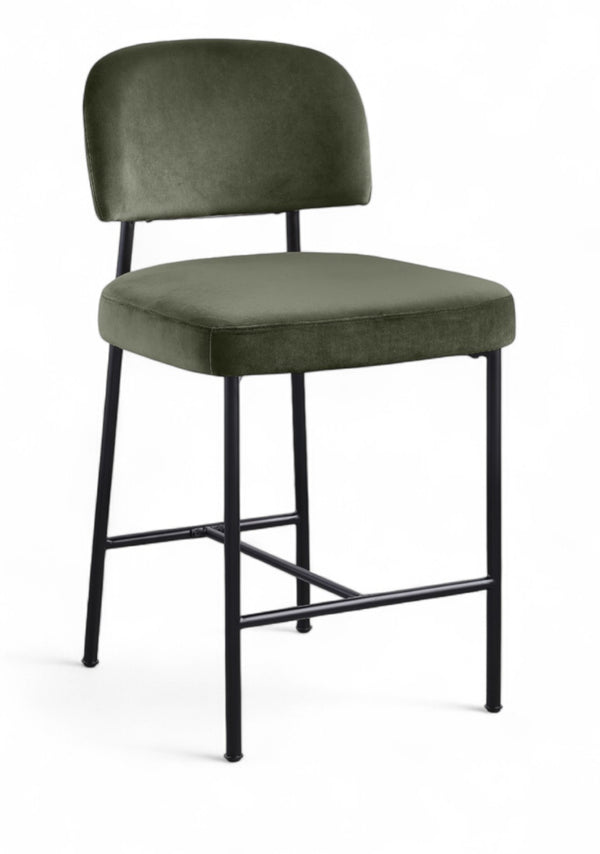 Meridian Furniture Zarelle Velvet Upholstered Counter Stool with Matte Black Iron Frame for Kitchen Islands Green 88022Green-C