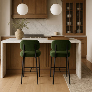Meridian Furniture Zarelle Velvet Upholstered Counter Stool with Matte Black Iron Frame for Kitchen Islands Green 88022Green-C