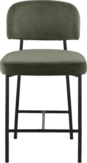 Meridian Furniture Zarelle Velvet Upholstered Counter Stool with Matte Black Iron Frame for Kitchen Islands Green 88022Green-C
