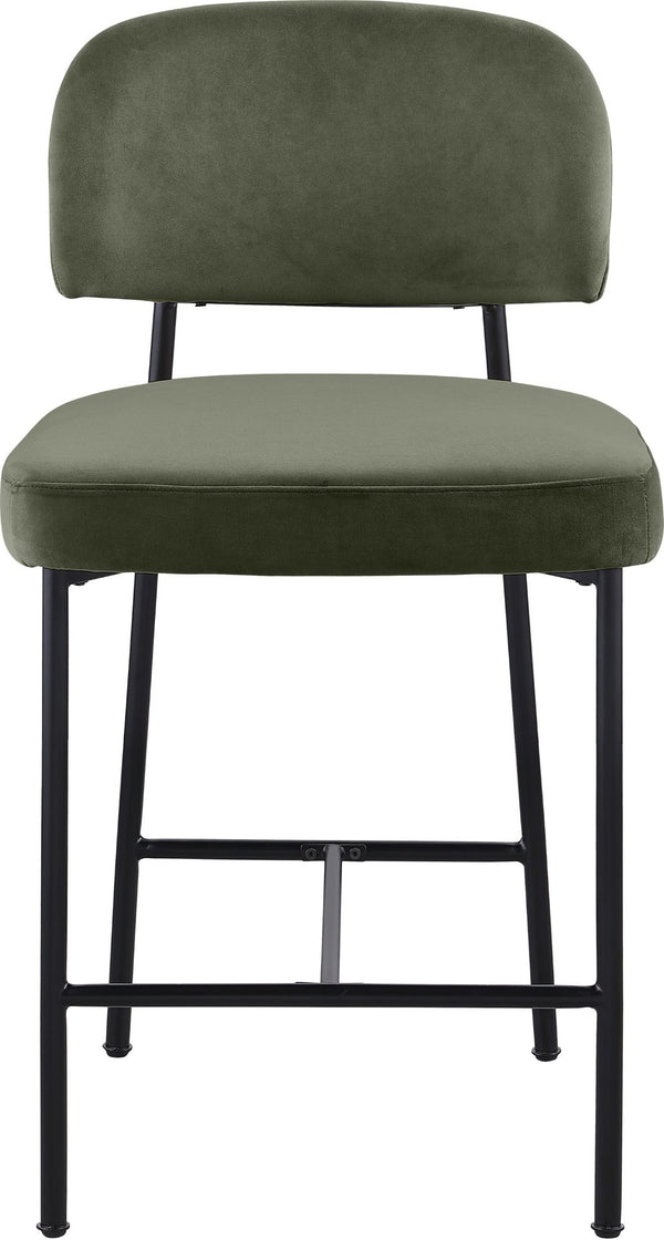 Meridian Furniture Zarelle Velvet Upholstered Counter Stool with Matte Black Iron Frame for Kitchen Islands Green 88022Green-C