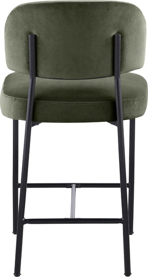 Meridian Furniture Zarelle Velvet Upholstered Counter Stool with Matte Black Iron Frame for Kitchen Islands Green 88022Green-C