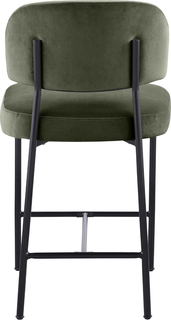 Meridian Furniture Zarelle Velvet Upholstered Counter Stool with Matte Black Iron Frame for Kitchen Islands Green 88022Green-C