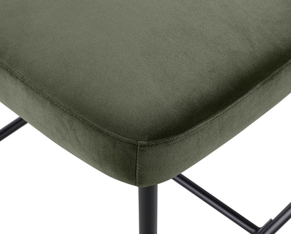 Meridian Furniture Zarelle Velvet Upholstered Counter Stool with Matte Black Iron Frame for Kitchen Islands Green 88022Green-C