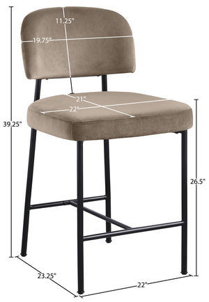 Meridian Furniture Zarelle Velvet Upholstered Counter Stool with Matte Black Iron Frame for Kitchen Islands Taupe 88022Taupe-C