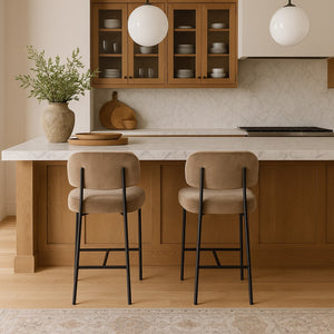 Meridian Furniture Zarelle Velvet Upholstered Counter Stool with Matte Black Iron Frame for Kitchen Islands Taupe 88022Taupe-C