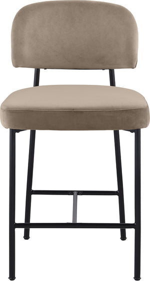 Meridian Furniture Zarelle Velvet Upholstered Counter Stool with Matte Black Iron Frame for Kitchen Islands Taupe 88022Taupe-C