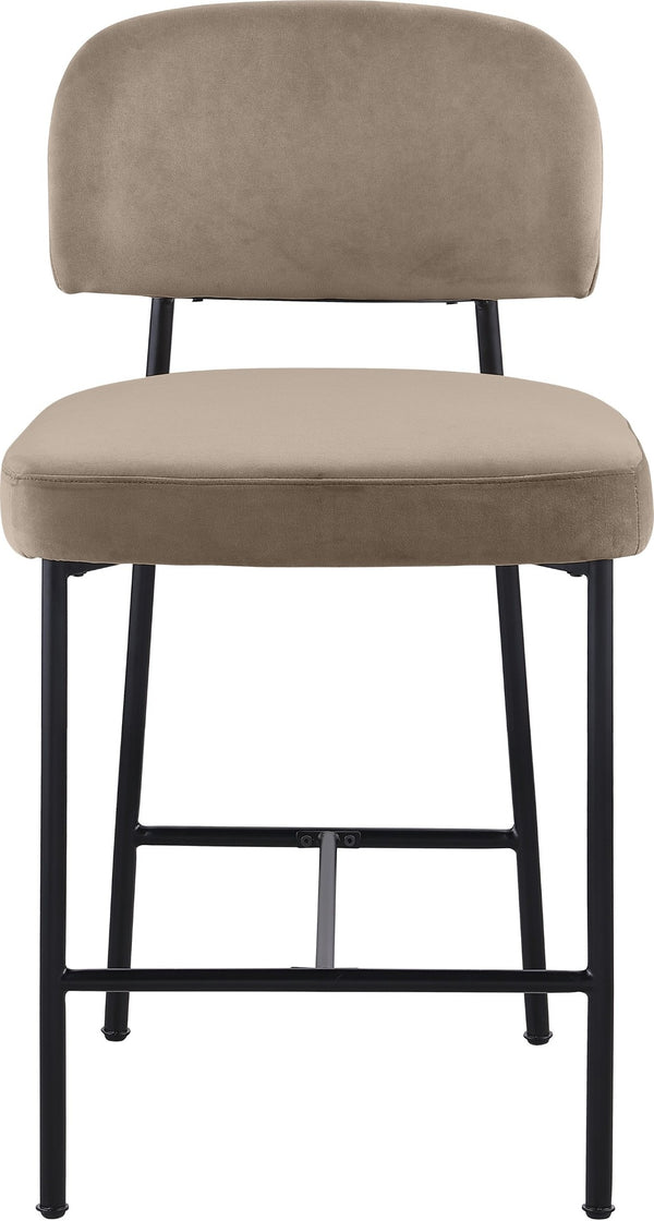 Meridian Furniture Zarelle Velvet Upholstered Counter Stool with Matte Black Iron Frame for Kitchen Islands Taupe 88022Taupe-C