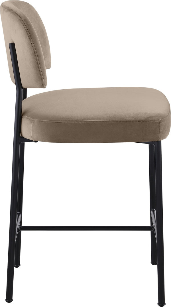 Meridian Furniture Zarelle Velvet Upholstered Counter Stool with Matte Black Iron Frame for Kitchen Islands Taupe 88022Taupe-C