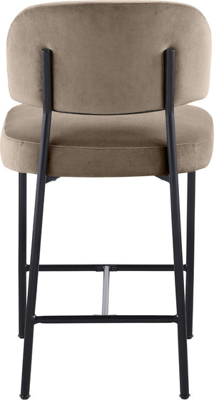 Meridian Furniture Zarelle Velvet Upholstered Counter Stool with Matte Black Iron Frame for Kitchen Islands Taupe 88022Taupe-C