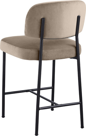 Meridian Furniture Zarelle Velvet Upholstered Counter Stool with Matte Black Iron Frame for Kitchen Islands Taupe 88022Taupe-C