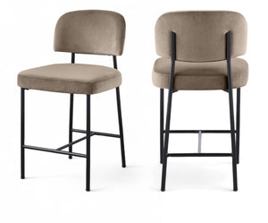 Meridian Furniture Zarelle Velvet Upholstered Counter Stool with Matte Black Iron Frame for Kitchen Islands Taupe 88022Taupe-C