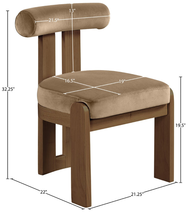 Meridian Furniture Arienzo Art Deco Velvet Dining Chair with Sculptural Back and Solid Wood Legs for Elegant Rooms Beige Style A 88023Beige-C