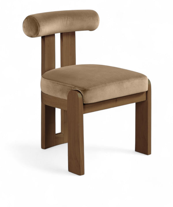Meridian Furniture Arienzo Art Deco Velvet Dining Chair with Sculptural Back and Solid Wood Legs for Elegant Rooms Beige Style A 88023Beige-C