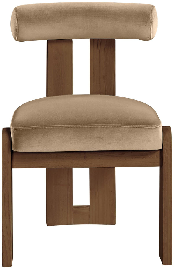 Meridian Furniture Arienzo Art Deco Velvet Dining Chair with Sculptural Back and Solid Wood Legs for Elegant Rooms Beige Style A 88023Beige-C