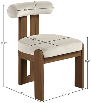Meridian Furniture Arienzo Art Deco Velvet Dining Chair with Sculptural Back and Solid Wood Legs for Elegant Rooms Cream Style A 88023Cream-C