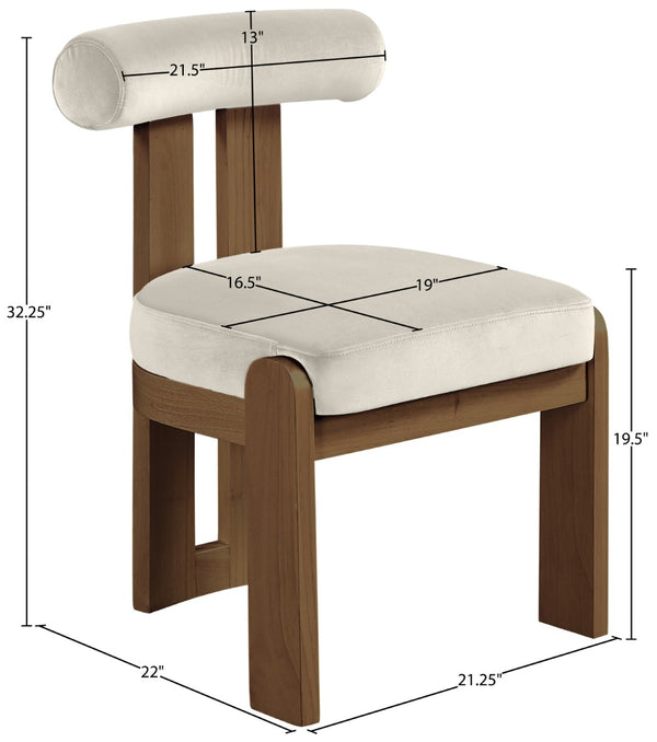 Meridian Furniture Arienzo Art Deco Velvet Dining Chair with Sculptural Back and Solid Wood Legs for Elegant Rooms Cream Style A 88023Cream-C