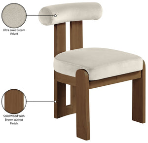 Meridian Furniture Arienzo Art Deco Velvet Dining Chair with Sculptural Back and Solid Wood Legs for Elegant Rooms Cream Style A 88023Cream-C
