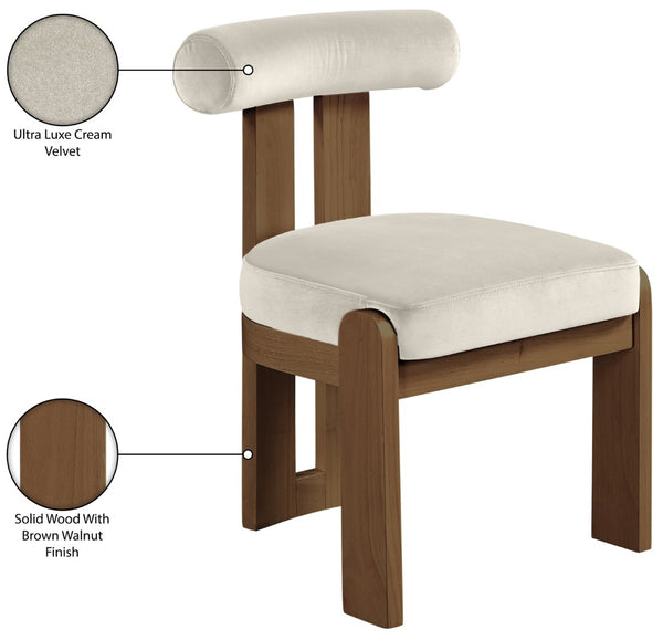Meridian Furniture Arienzo Art Deco Velvet Dining Chair with Sculptural Back and Solid Wood Legs for Elegant Rooms Cream Style A 88023Cream-C
