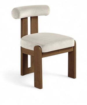 Meridian Furniture Arienzo Art Deco Velvet Dining Chair with Sculptural Back and Solid Wood Legs for Elegant Rooms Cream Style A 88023Cream-C