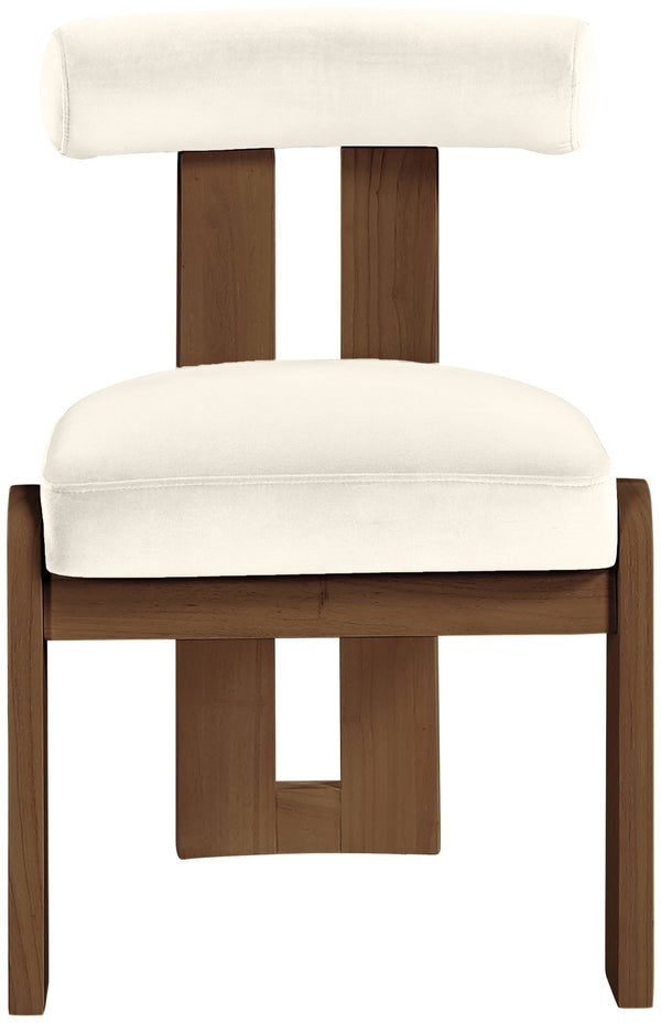 Meridian Furniture Arienzo Art Deco Velvet Dining Chair with Sculptural Back and Solid Wood Legs for Elegant Rooms Cream Style A 88023Cream-C