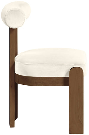 Meridian Furniture Arienzo Art Deco Velvet Dining Chair with Sculptural Back and Solid Wood Legs for Elegant Rooms Cream Style A 88023Cream-C