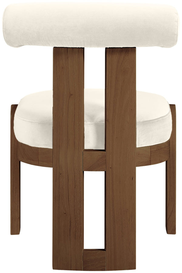 Meridian Furniture Arienzo Art Deco Velvet Dining Chair with Sculptural Back and Solid Wood Legs for Elegant Rooms Cream Style A 88023Cream-C