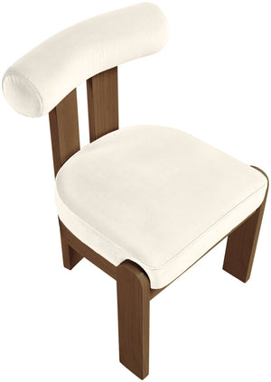 Meridian Furniture Arienzo Art Deco Velvet Dining Chair with Sculptural Back and Solid Wood Legs for Elegant Rooms Cream Style A 88023Cream-C