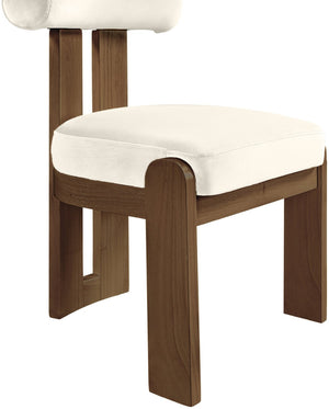 Meridian Furniture Arienzo Art Deco Velvet Dining Chair with Sculptural Back and Solid Wood Legs for Elegant Rooms Cream Style A 88023Cream-C