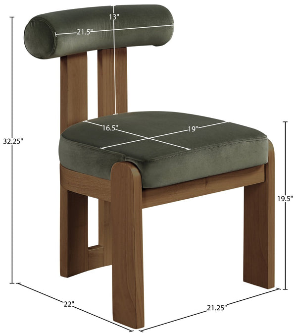 Meridian Furniture Arienzo Art Deco Velvet Dining Chair with Sculptural Back and Solid Wood Legs for Elegant Rooms Green Style A 88023Green-C