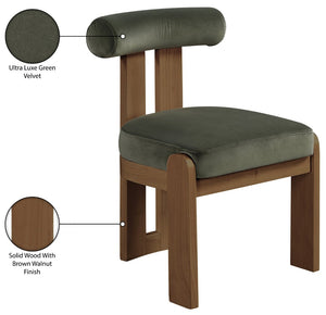 Meridian Furniture Arienzo Art Deco Velvet Dining Chair with Sculptural Back and Solid Wood Legs for Elegant Rooms Green Style A 88023Green-C
