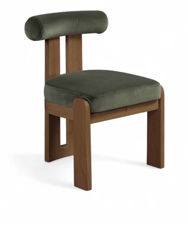 Meridian Furniture Arienzo Art Deco Velvet Dining Chair with Sculptural Back and Solid Wood Legs for Elegant Rooms Green Style A 88023Green-C