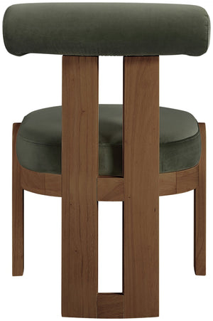 Meridian Furniture Arienzo Art Deco Velvet Dining Chair with Sculptural Back and Solid Wood Legs for Elegant Rooms Green Style A 88023Green-C