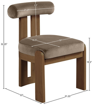 Meridian Furniture Arienzo Art Deco Velvet Dining Chair with Sculptural Back and Solid Wood Legs for Elegant Rooms Taupe Style A 88023Taupe-C